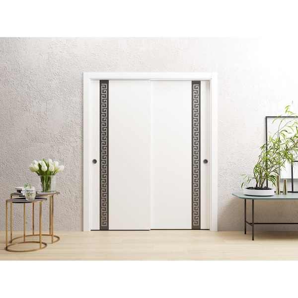 Sartodoors Sliding Closet Bypass Doors 84 x 80 inches, Planum 0333 White Silk with Black Inserts and Frosted G PLANUM0333DBD-WS-84 - main