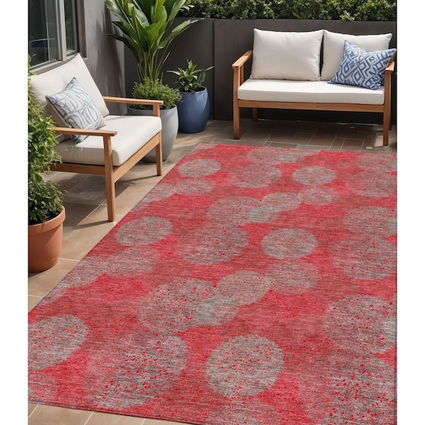 Homeroots 5' X 8' Red Gray And Silver Polka Dot Washable Indoor Outdoor Area Rug 614702 - main