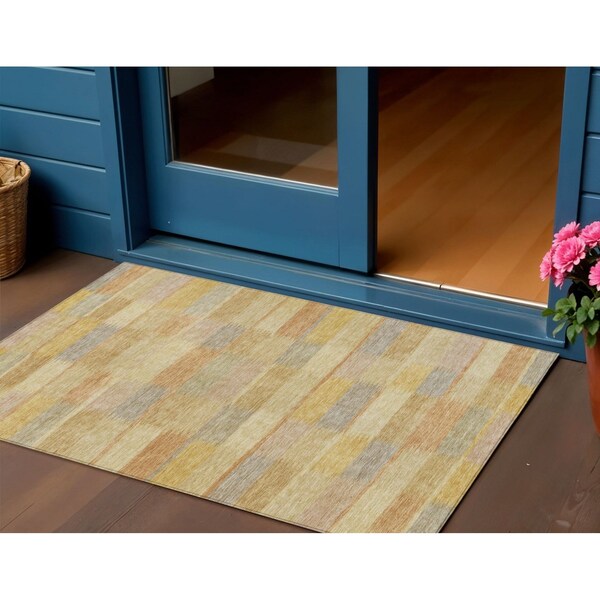 Homeroots 3' X 5' Wheat Beige And Gold Striped Washable Indoor Outdoor Area Rug 615482 - main