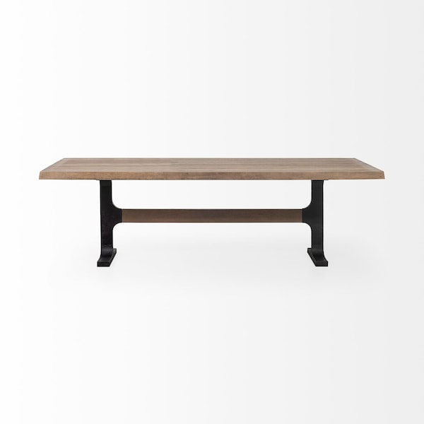 Homeroots 96" Natural And Black Solid Wood And Metal Trestle Base Dining Table 380482 - main