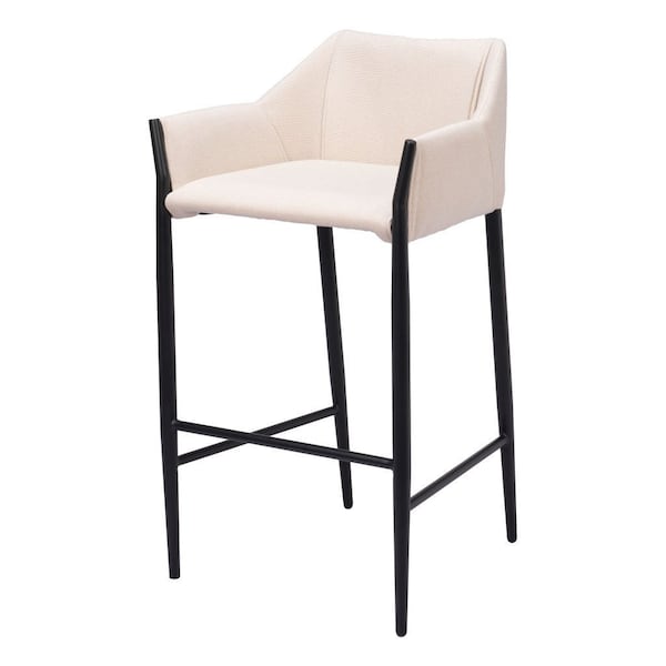 Homeroots 30" Beige And Black Fabric And Steel Bar Height Bar Chair 555670 - main