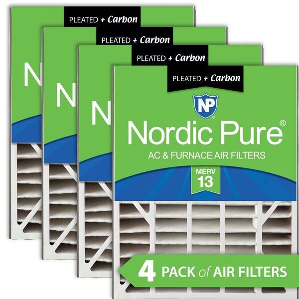 Nordic Pure 20x25x5 Plus Carbon Pleated Air Filter, High Capacity, MERV 13, 4 PK 20x25x5ABM13+C-4 - main