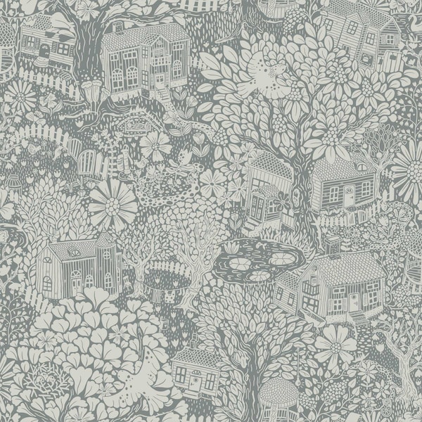 A-Street Prints Bygga Bo Blue Woodland Village Wallpaper 4111-63005 - main