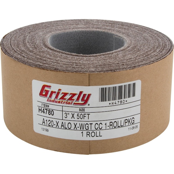 Grizzly 3" x 50' A/O Sanding Roll 120 Grit, H&L H4780 - main