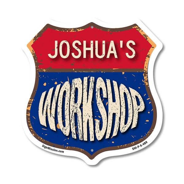 Signmission Joshua's Workshop, 6 Inch X 6 Inch, Plastic Sign SHI-P-6-489-JOSHUA - main