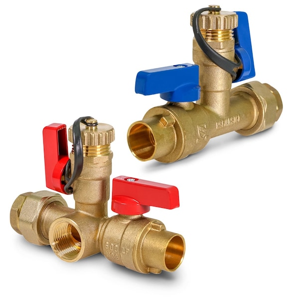 Everflow SWT Tankless Water Heater Kit- Set of 2 Heavy Duty Hot and Cold Isolation Valves w/Cleanouts 3/4" FTGV-ISO34-S-LF - main