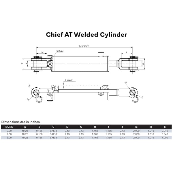 Chief AT Tie-rod Alternative Hydraulic Cylinder: 3 Bore x 16