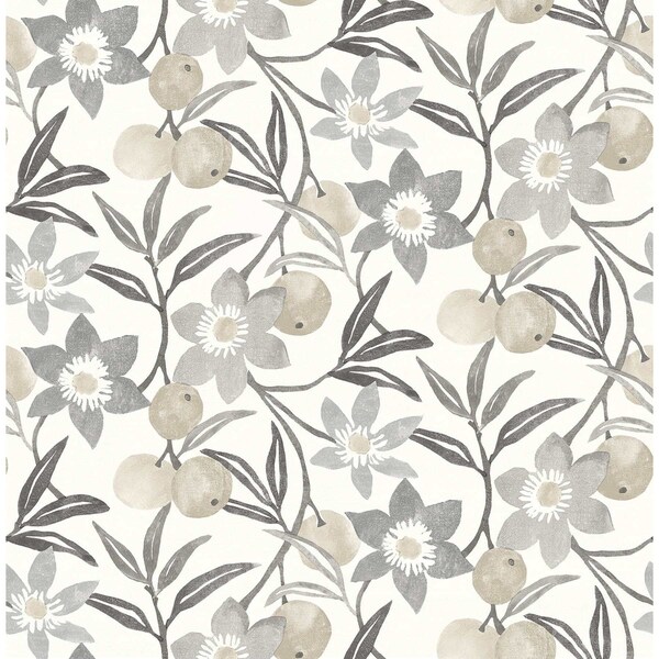 Chesapeake Passiflora Charcoal Fruit and Floral Wallpaper 4148-27451 - main