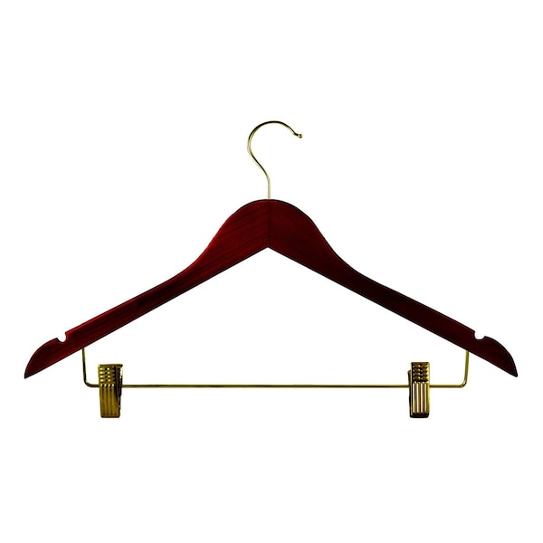 Rdi Womens Hanger Walnut Contoured Standard Hook Brass with Clips 100cs, 100PK HGW-WCT-STB - main