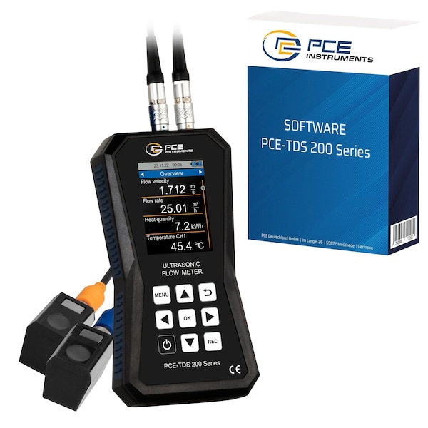 Pce Instruments Ultrasonic flow meter kit, +/-32 m/s with S sensors DN 15-108 mm (0.6-4.3 in) and 32 GB datalogger PCE-TDS 200 S-SW-KIT - main