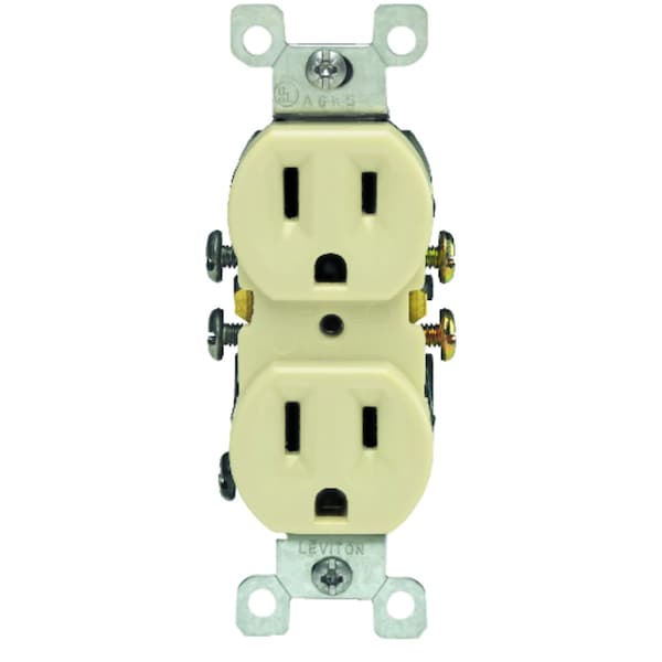 Leviton Duplex Straight Blade Receptacle, 5-15R, 15 A, 125V AC, 2 Pole, 3 Wire, Grounded 05320-0IS - main