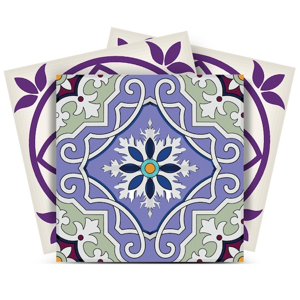 Homeroots 4" X 4" Vintage Purple And Taupe Mosaic Peel And Stick Removable Tiles 390878 - main