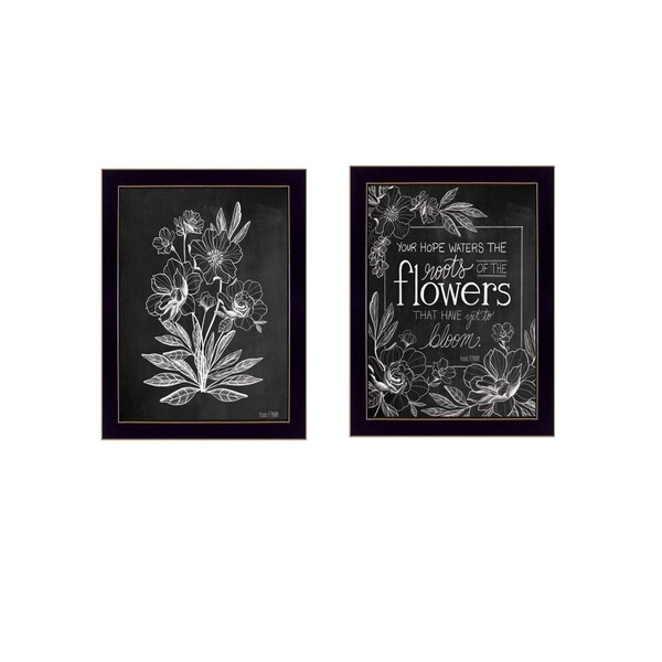 Homeroots Set Of Two Vintage Flowers in Bloom Black Framed Print Wall Art, 2PK 407970 - main
