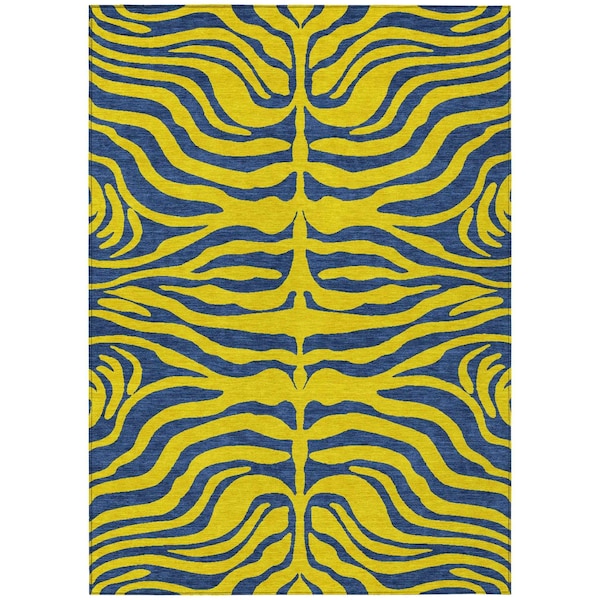 Homeroots 5' X 8' Yellow And Blue Animal Print Washable Indoor Outdoor Area Rug 600715 - main