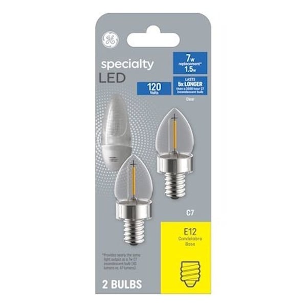 Ge Night Light Bulb, 1 W, Candelabra Lamp Base, C7 Lamp, 40 Lumens, 3000 K Color Temp, 2PK 93129008 - main