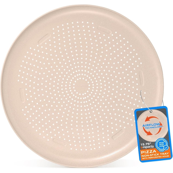 Emporio Kitchen Pizza Baking Pan, 15.75-Inch Round Perforated Carbon Steel Tray with Non-Stick Gray Marble Coating EMPPIZ0165 - main