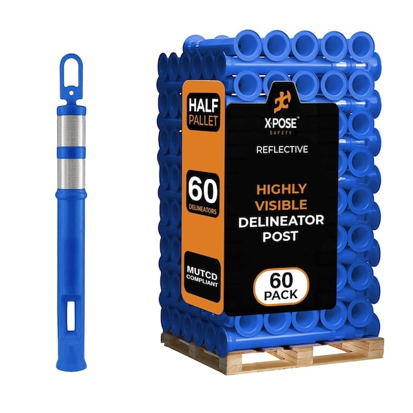 Xpose Safety 60 Pack 42in Ring Loop Blue Traffic Delineator Post, 60PK DLR-BLU-42-HP60-X - main