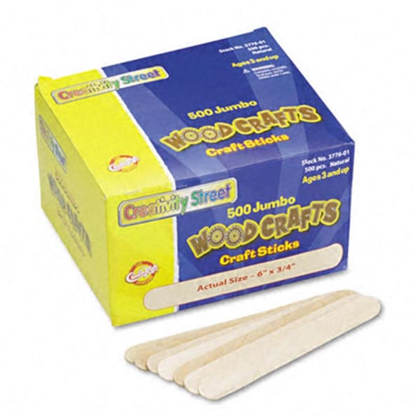 The Chenille Kraft Co Chenille Kraft Natural Wood Craft Sticks- Jumbo Size- 6 x 3/4- Wood- Natural Wood, 500PK CH30588 - main