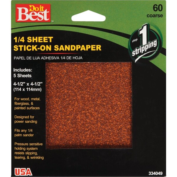 Do It Best Stick-On 60 Grit 1/4 Sheet Power Sanding Sheet, 5PK 334049GA - main