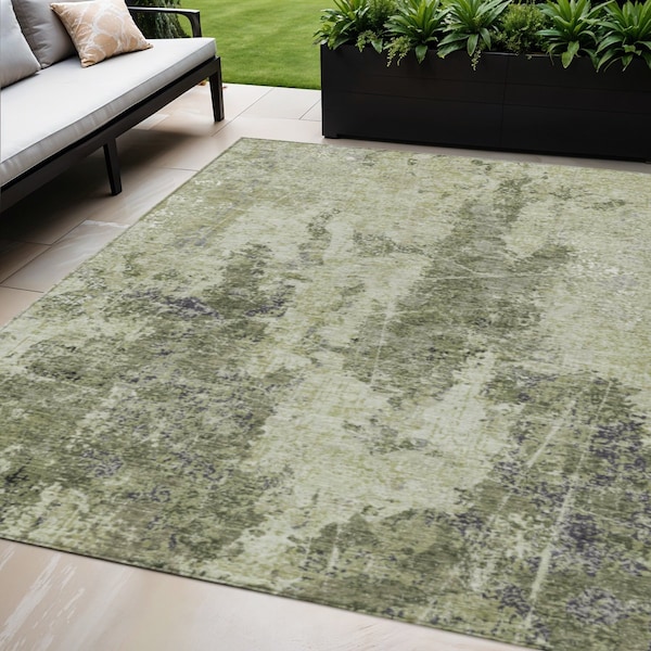Homeroots 5' X 8' Artichoke Green And Fern Green Abstract Washable Indoor Outdoor Area Rug 609847 - main