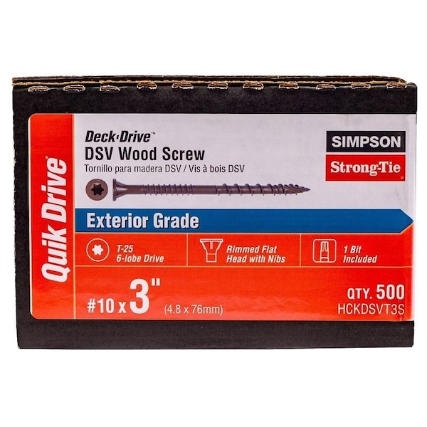 Simpson Strong-Tie Deck-Drive DSV Wood Screw, No 10 Thread, 3 in L, Rimmed Flat with Ribs Head, T25 Drive HCKDSVT3S - main