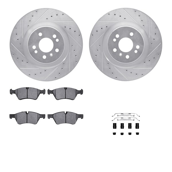Dynamic Friction Co DFC Rotors-Drilled & Slotted-Silver w/ EURO 5000 Ceramic Brake Pads Incl Hdw 7612-63082 - main