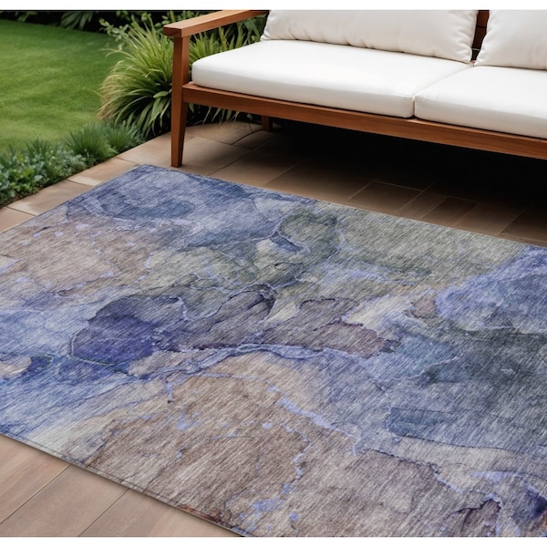Homeroots 9' X 12' Navy Blue And Beige Abstract Washable Indoor Outdoor Area Rug 581759 - main