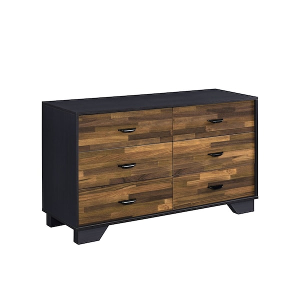 Homeroots 47" Walnut Black And Finish Manufactured Wood Six Drawer Double Dresser 490489 - main