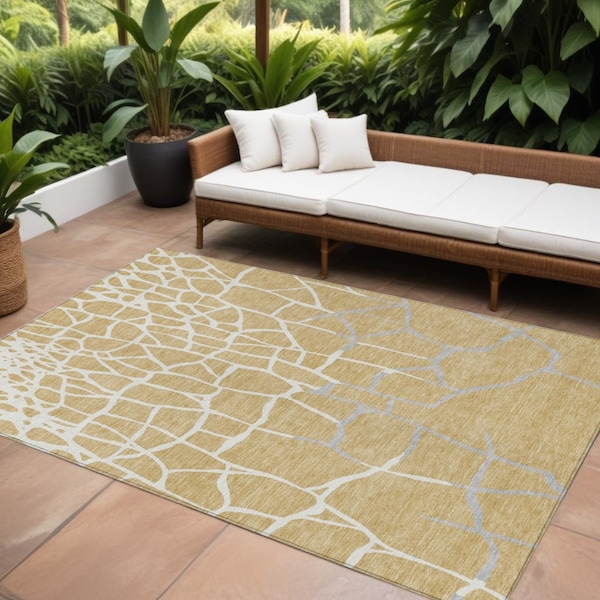 Homeroots 8' X 10' Gold And Beige Abstract Washable Indoor Outdoor Area Rug 601125 - main