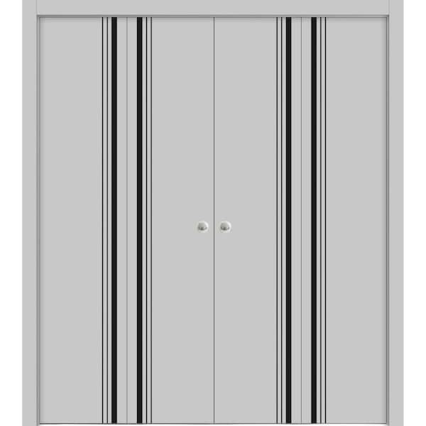 Sartodoors Sliding Closet Double Bi-fold Doors, Planum 0011 Matte Grey and Aluminum Strips, Sturdy Tracks Mold PLANUM0011DBF-GRE-96 x 96 (4* 24x96) - main