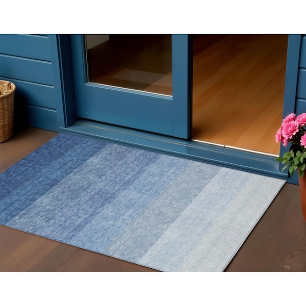 Homeroots 3' X 5' Blue And Gray Ombre Washable Indoor Outdoor Area Rug 595799 - main