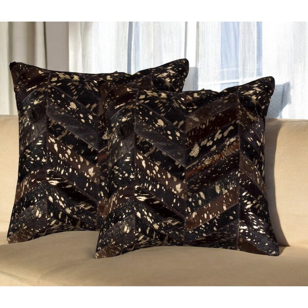 Homeroots Set of Two 18" Chocolate and Gold Chevron Cowhide Throw Pillows with Glitter, 2PK 544585 - main
