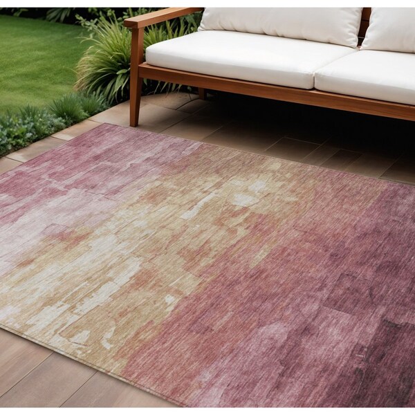 Homeroots 10' X 14' Mauve And Pink Striped Washable Indoor Outdoor Area Rug 610906 - main