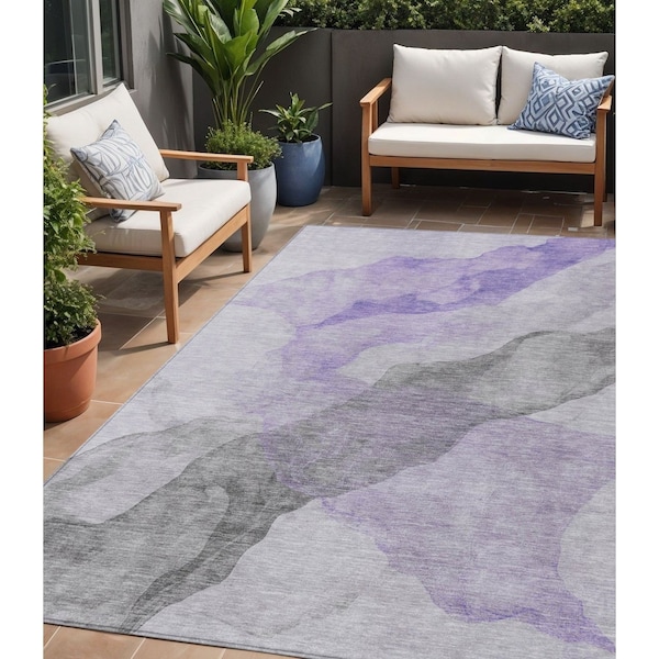 Homeroots 5' X 8' Lavender And Gray Abstract Washable Indoor Outdoor Area Rug 631834 - main