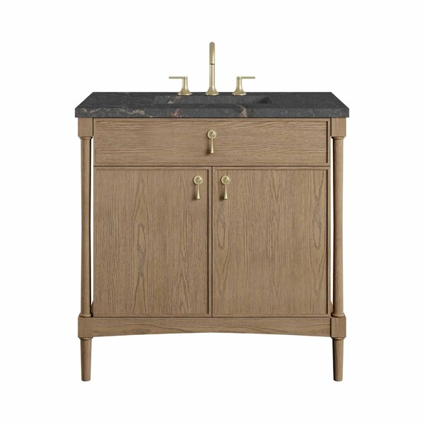 James Martin Vanities Kinnsden 36" Single Vanity, Weathered Oak w/ 3 CM Parisien Bleu Silestone Top D680-V36-WTO-3PBL - main