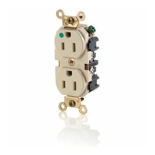 Leviton Duplex Straight Blade Receptacle, 5-15R, 15 A, 125V AC, 2 Pole, 3 Wire, Surface Mount, Grounded MRI82-I - main