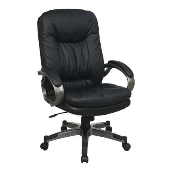 Office Star Executive Chair Desk Chair, Padded Arms, 19" to 22" Height, Leather, Black ECH83507-EC3 - main