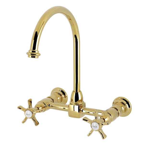 Kingston Brass Two-Handle Wall Mount Bridge Kitchen Faucet, Polished Brass KS1292NX - main
