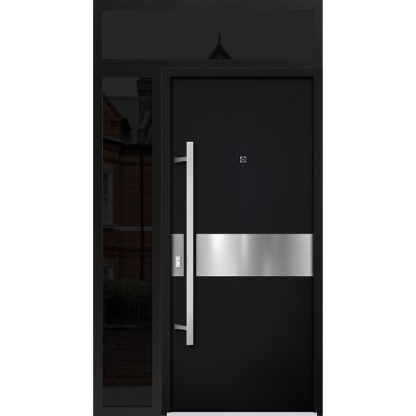 Vdomdoors Steel Door Deux 6072 Black Enamel Sidelight and Transom Window Sidelite Entry Door Painted W36+16xH DEUX6072EXD-BLK-W36+16 X H80+16-RH-I - main