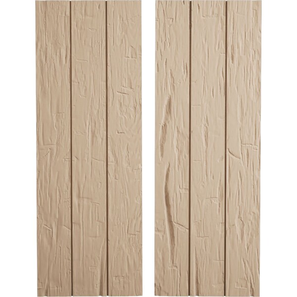 Ekena Millwork Rustic Three Board Joined Board-n-Batten Hand Hewn Faux Wood Shutters w/No Batten, 16 1/2W x 76H, PR SHUBJN16X76HHPR - main