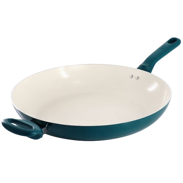Spice By Tia Mowry 14 Inch Ceramic Nonstick Aluminum Skillet with Bakelite Handles in Teal 106925.01R - main