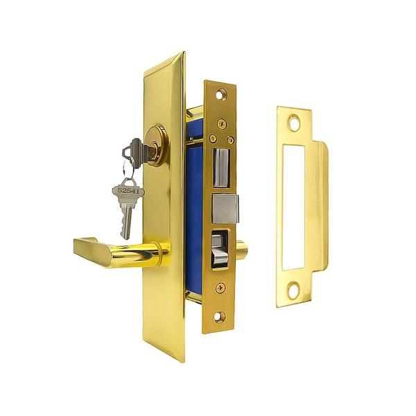 Ecs Hardware Durable Heavy Duty Mortise Lockset w/Lever US3 Polished Brass, 2-1/2 in Backset Entrance, Left Handed ECSH-MLWL01-PB-SC1-LH - main
