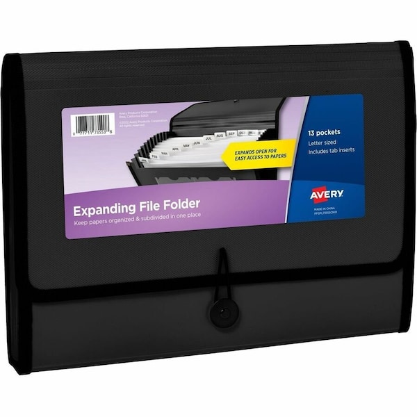 Avery Letter, A4 Expanding File - 425 Sheets Capacity - 13 Pocket(s) - Polypropylene, Plastic, Fabric - 73553 - main