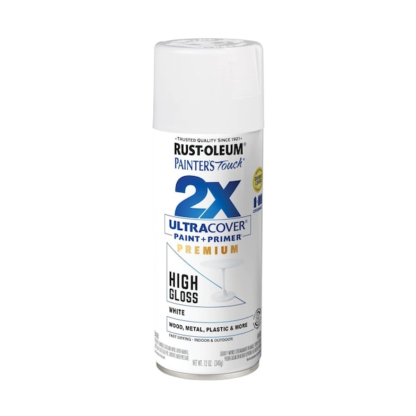 Rust-Oleum Spray Paint, White, High Gloss, Solvent, 12 Oz 331171 - main