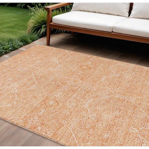 Homeroots 9' X 12' Salmon Floral Washable Indoor Outdoor Area Rug 607384 - main