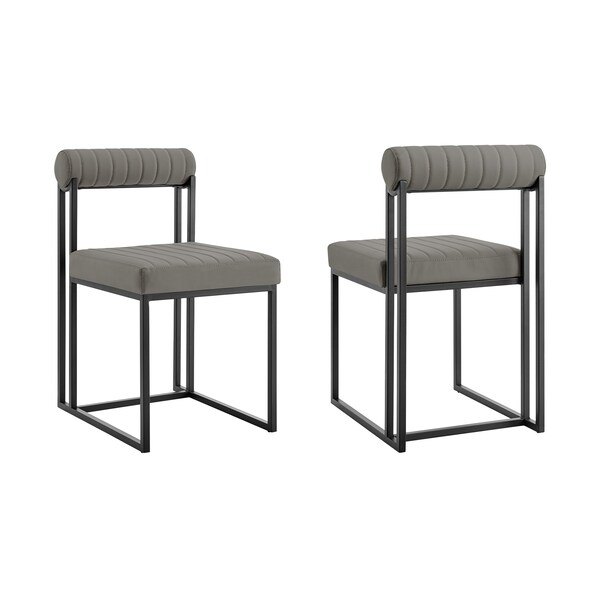 Armen Living Anastasia Dining Chair with Matte Black Iron and Light Gray Faux Leather - Set of 2 LCANSIBLKPGRY - main
