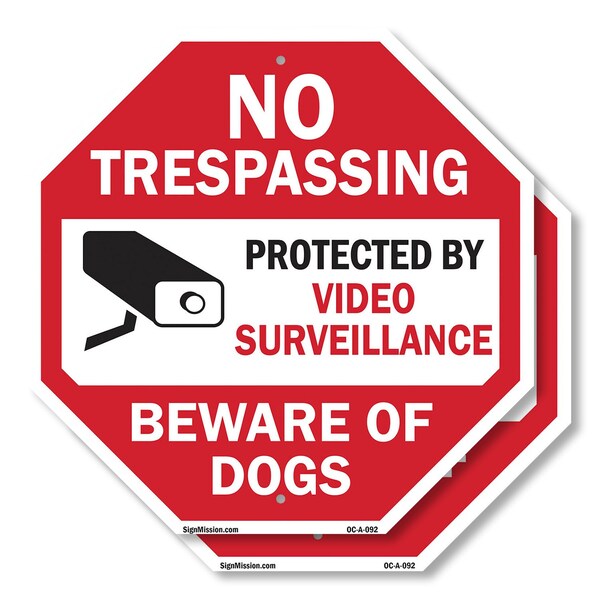 Signmission No Trespassing Protected by Video S, 10 inch X 10 inch, Aluminum Metal Signs, 2PK OC-A-2PACK-10-92 - main