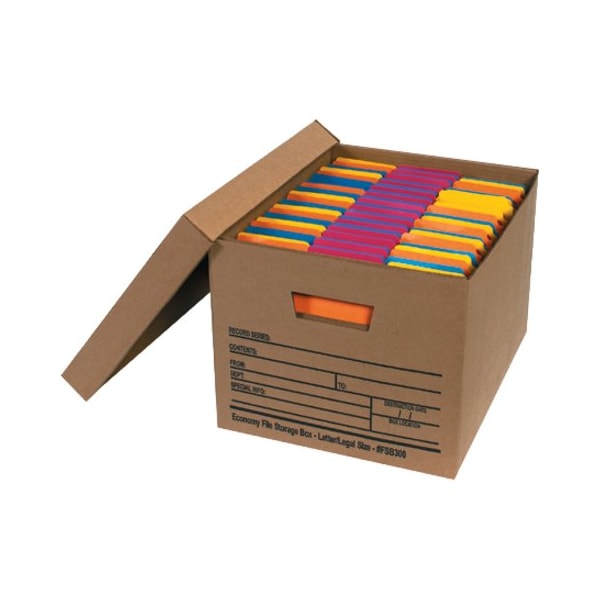 The Packaging Wholesalers Economy File Storage Boxes With Lids 15L x 12W x 10H Kraft 12/Pack FSB300 - main