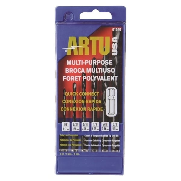 Artu ARTU 01540 Multi-Purpose Drill Bit Set, Chrome Vanadium Steel/Cobalt/Tungsten Carbide, 6-Piece 1540 - main