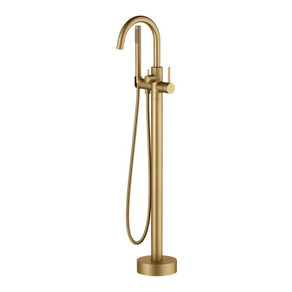 Kibi Circular Floor Mount Tub Filler, Hand Shower - Brushed Brass KTF301BB - main